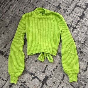 Acne Lime Ribbed Crop Top with Tie-Front